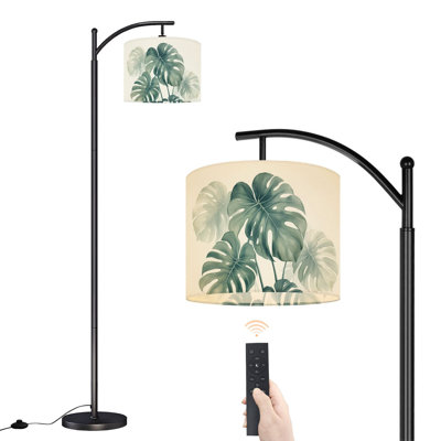 Lampe sur pied à arc avec abat-jour réglable Monstera à feuilles de plantes aux tons vert doux
