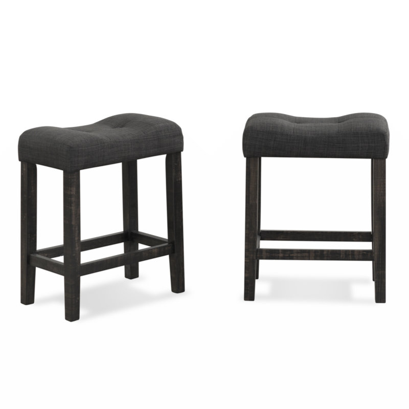 Ereka Button Tufted Counter Height Saddle Stool, Gray, Black