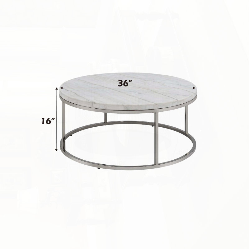 Table basse ronde à plateau en marbre naturel avec structure en finition nickel