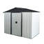 Remise de rangement extérieure en métal 8 pi x 4 pi - blanc et noir. Cadre en fer galvanisé. Spacieux pour l'équipement. Porte verrouillable à toit incliné. Intérieur ventilé. Comprend la base, les ancrages, les crochets, la tablette et la serrure-130523258