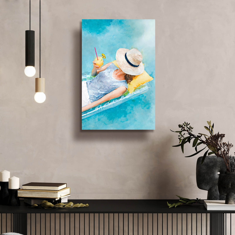 Art mural en verre épique «Pool Girl» par Andreas Magnusson, H 24 po x l 16 po x P 0,2 po