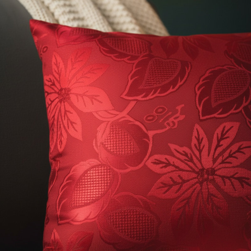 Kraft Indoor / Outdoor Floral Red Square Throw Cushion Cover Pack Of 4