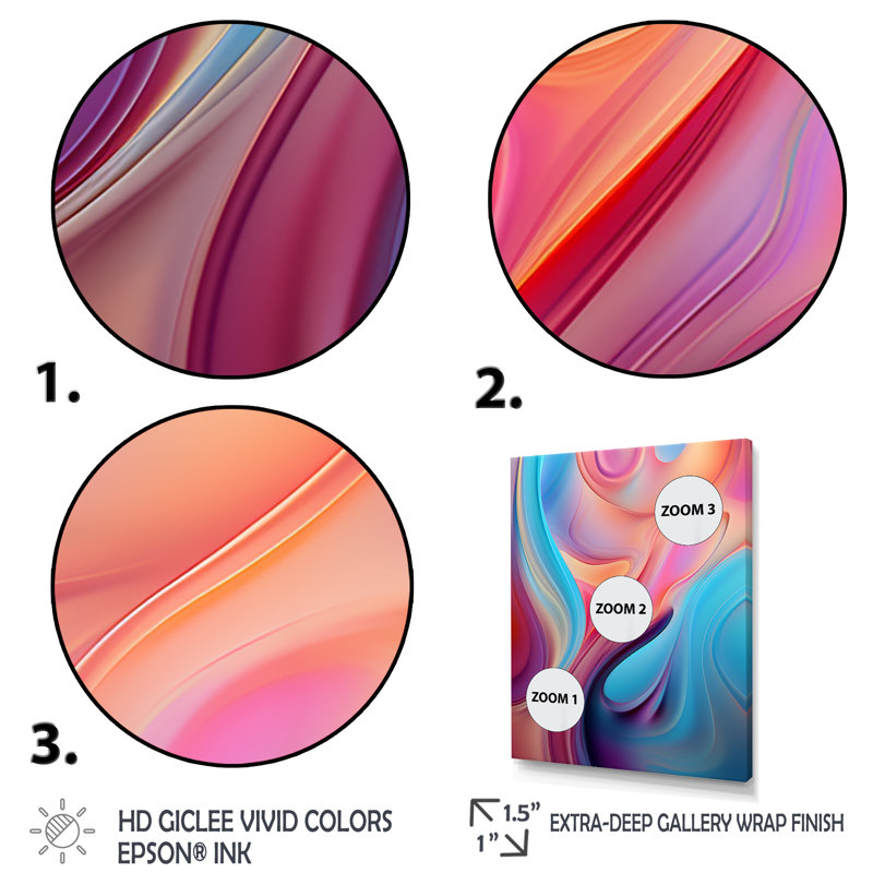 «Transitional Pink and Blue Shapes III», art mural abstrait sur toile, Cadre flottant doré, H 32 po x l 24 po x P 1 po