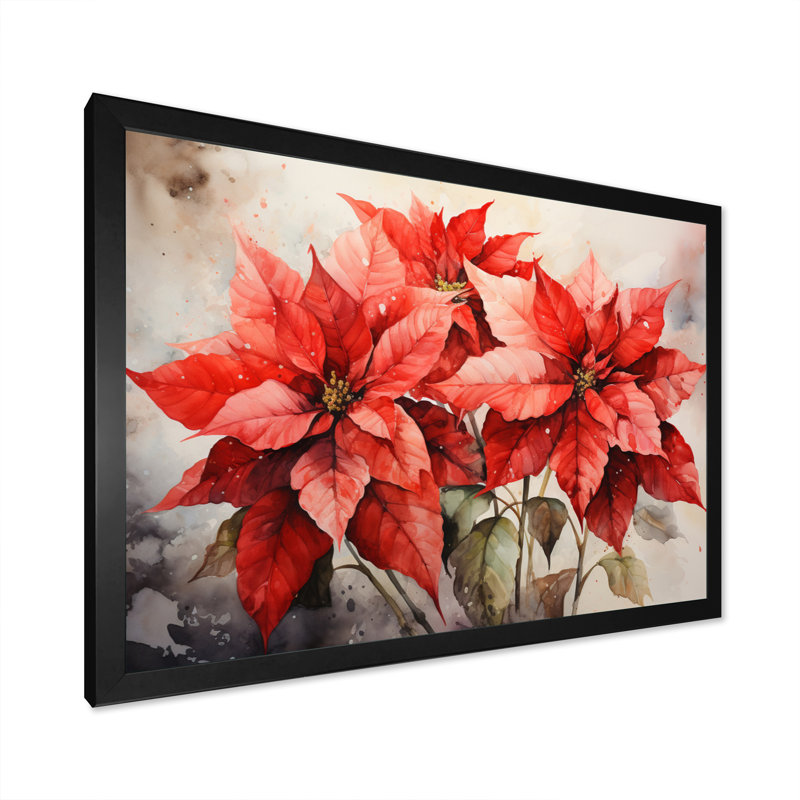 Fleur de poinsettia rétro sur toile, Black Picture Framed, 34" H x 44" W
