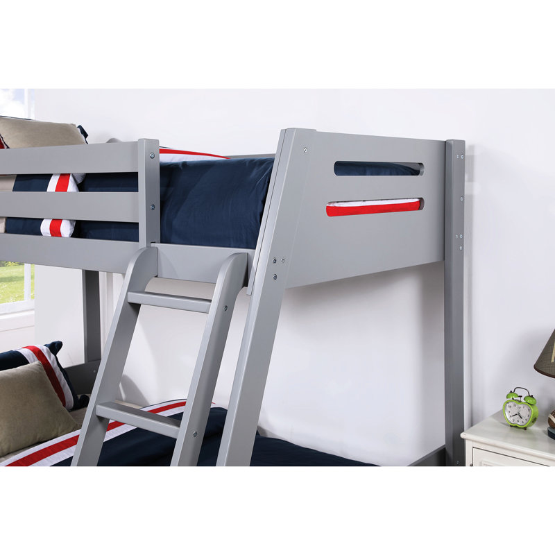 Lit superposé transitionnel gris avec 2 tiroirs réversibles, construction en bois massif, conception à lattes pour une chambre à coucher tranquille