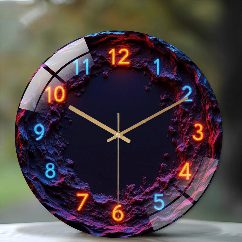 Neon Wall Clock Decor for Modern Home Decoration Art - 12'' Modern Glass Wall Clock