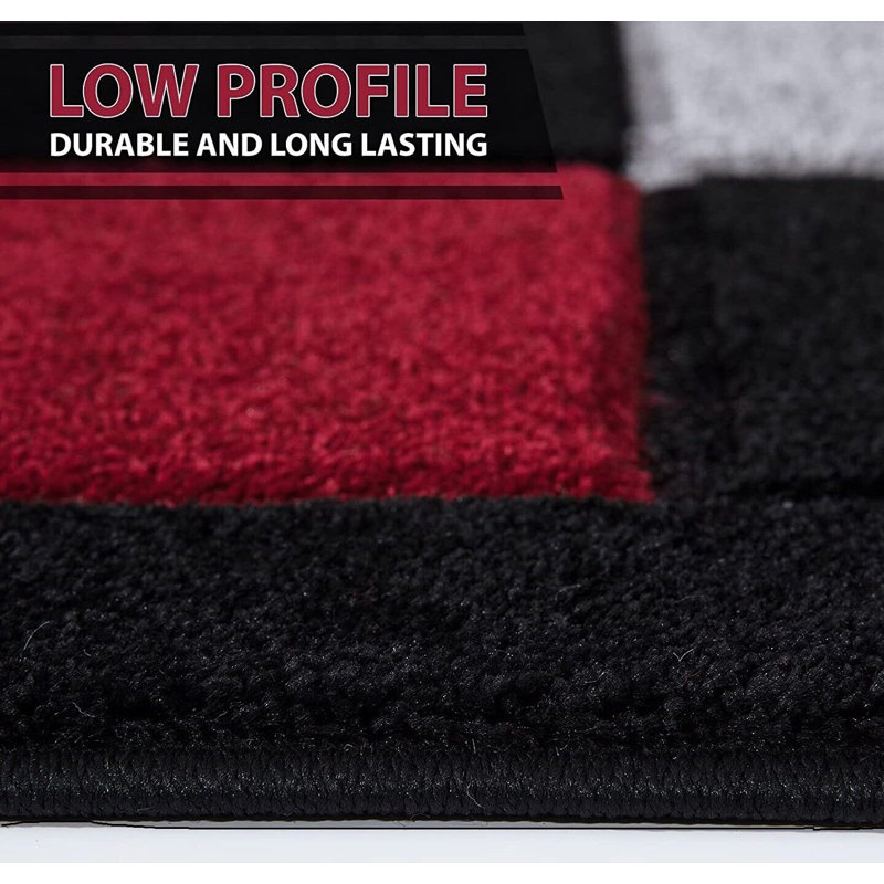 Caythan Non-Slip Geometric Shapes Doormat, Black/Red