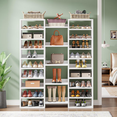 Étagère à chaussures à 14 niveaux, armoire de rangement à chaussures blanche avec 22 casiers ouverts, tablette d'entrée large pour 46 paires de chaussures