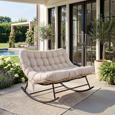 Indoor/Outdoor Rocking Chair with Thick Cushion, Heavy-Duty Metal Frame Supports 450 Lbs  Rocking Motion, Water-Resistant Fabric, Single & Double