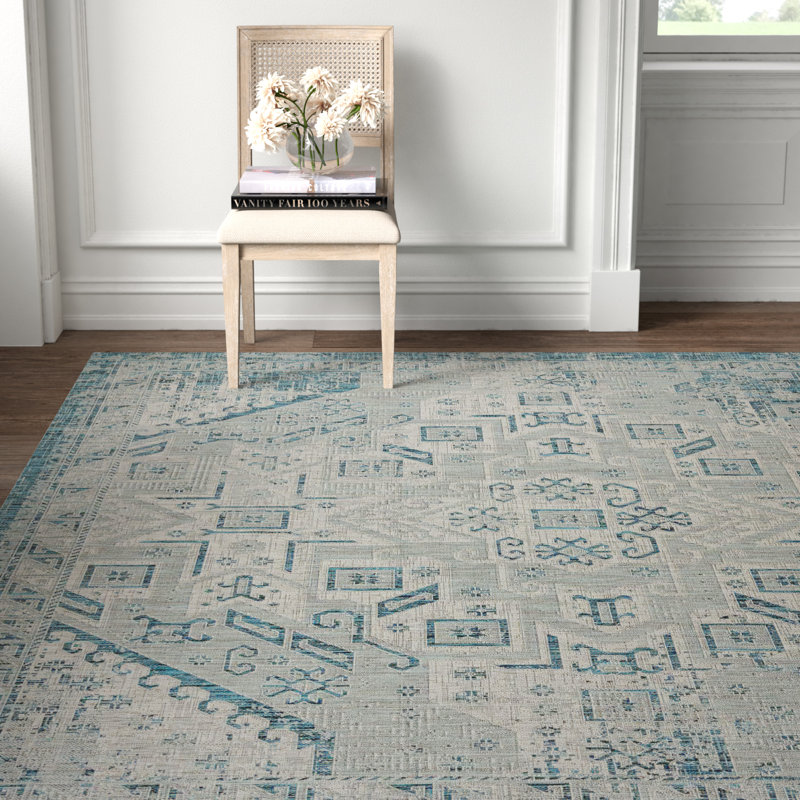 Tapis bleu sarcelle intérieur / extérieur Danera, Rectangle 9 pi x 12 pi