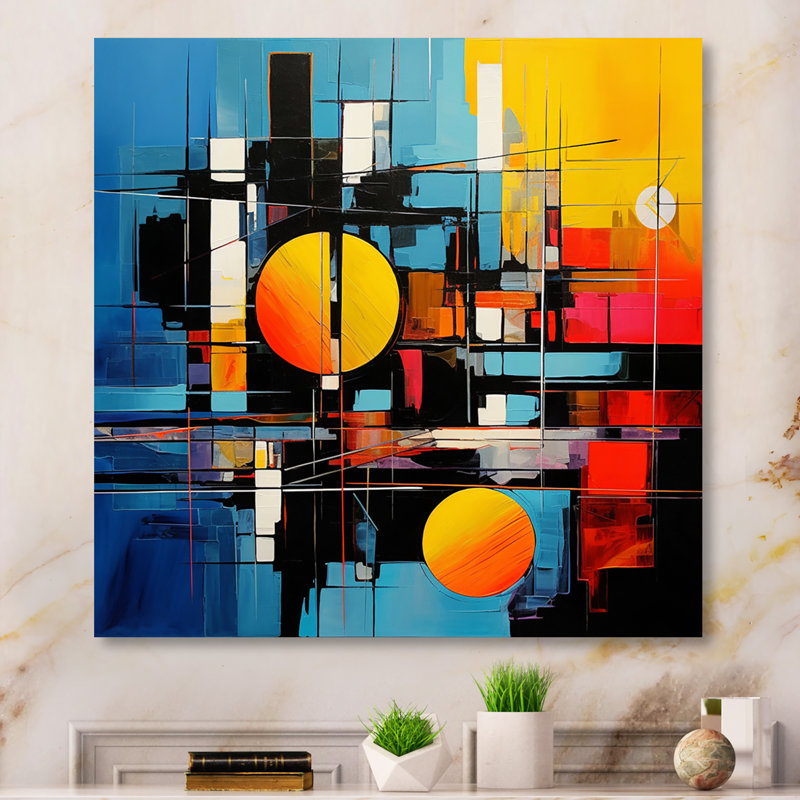 Décoration murale Mid-Century abstraite bleue et orange Mid-Century, H 16 po x l 16 po x P 1 po