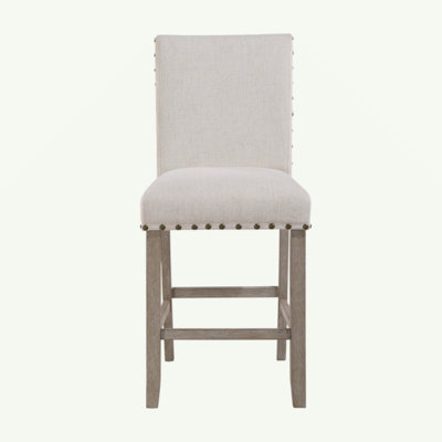 Chaise d'appoint en tissu blanc transitionnel avec garniture cloutée | Entretien facile (nettoyage par solvant doux) sans accoudoirs