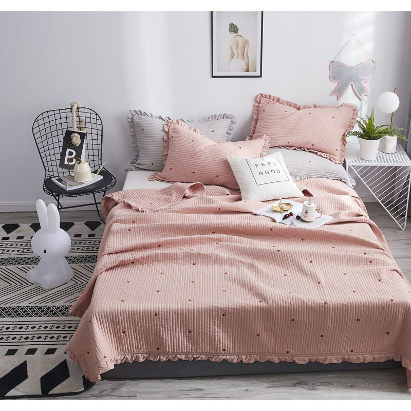 Ensemble de courtepointe réversible en coton, Rose