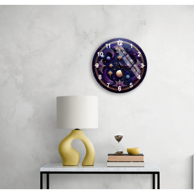Horloge murale silencieuse céleste en verre trempé 24 po Whimsical