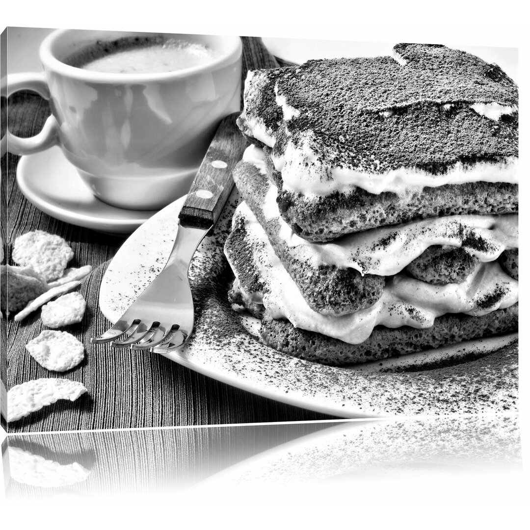 Leinwandbild Leckeres Dessert mit Kaffeee in Monochrom