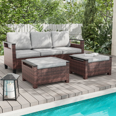 3 Piece Sofa & Ottoman Seating Set for Patio