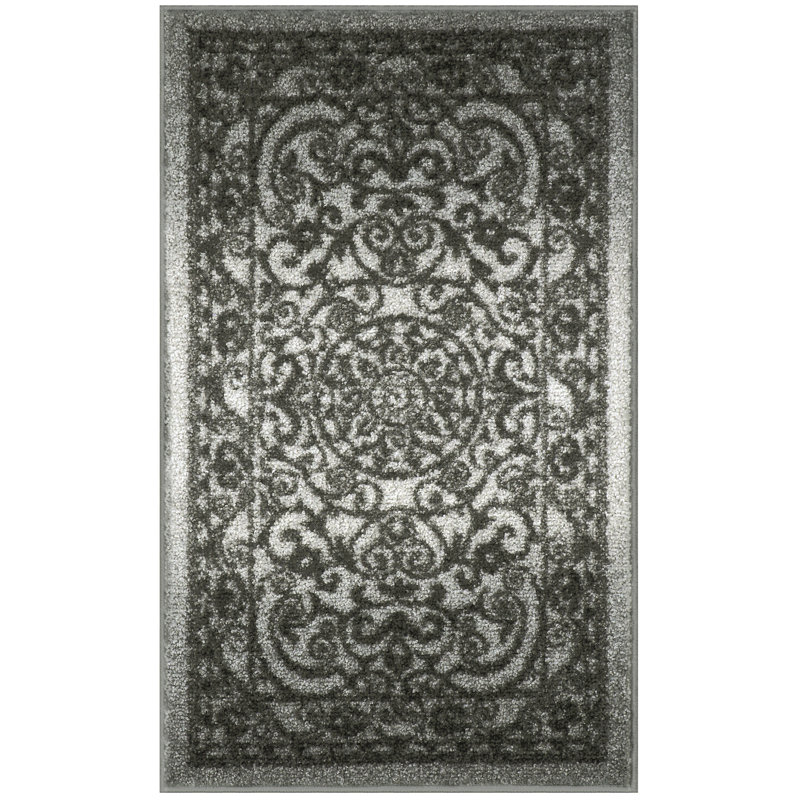 Tapis oriental gris clair / gris foncé touffeté Dreyfuss, Rectangle 2 pi 6 po x 3 pi 10 po