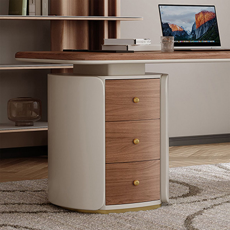 Bureau rectangulaire à 3 tiroirs en bois manufacturé brun noisette + blanc beige, 29,53 po H x 55,12 po L x 27,56 po P