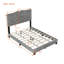 Lit tapissier pleine grandeur moderne gris avec tête de lit décorée à rivets, structure solide, pas besoin de sommier tapissier, requis