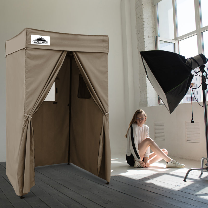 4" W x 4" D Steel Pop-Up Canopy Portable Privacy Dressing Room, Brown
