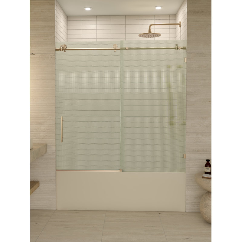 Galaxy 56 - 60 in. x 60 in. Fully Frameless Fluted Sliding Bathtub Door, Left Hand, Brushed Bronze
