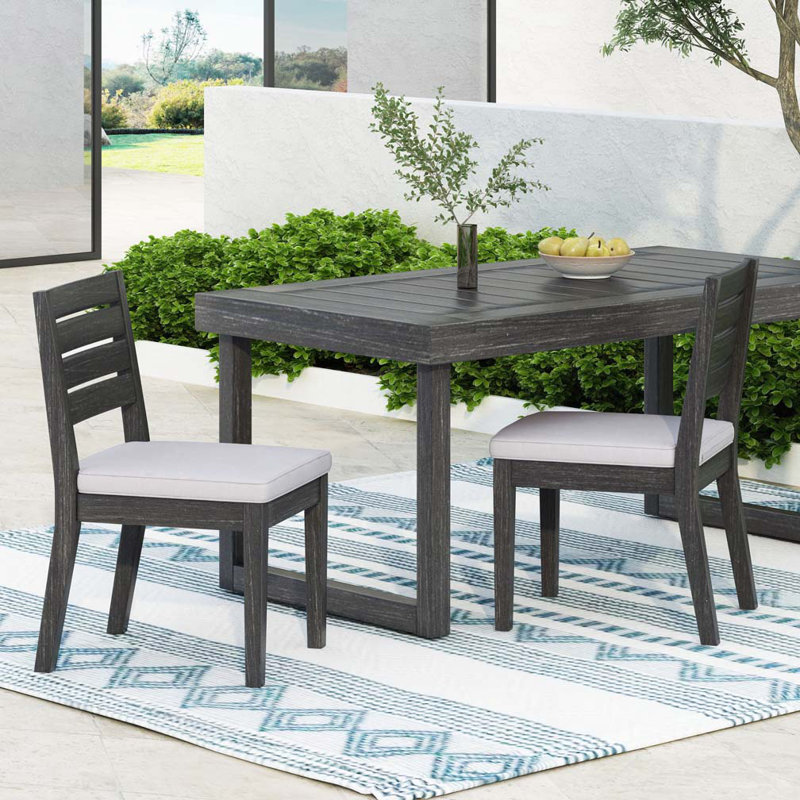 Outdoor Acacia Wood Armless Chairs with Cushions,Dining Chair, Gray