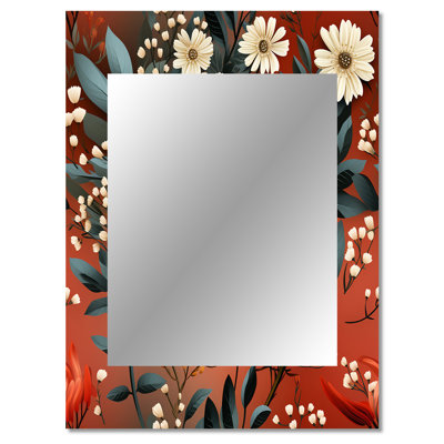 Alyessa Rustic Bohemian Bliss Floral Pattern - Floral Large Wall Mirror, Floral Decorative Mirror, Printed Metal Art