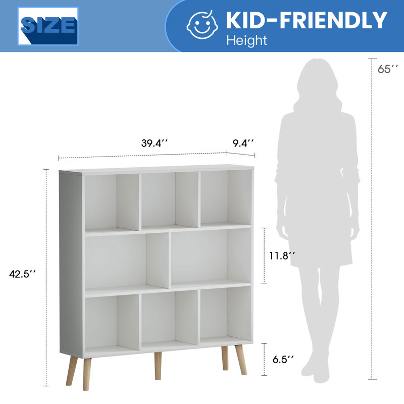 Bibliothèque Marlik, Blanc grandiose, (8 tablettes) H 42,5 po x l 39,4 po x P 9,4 po