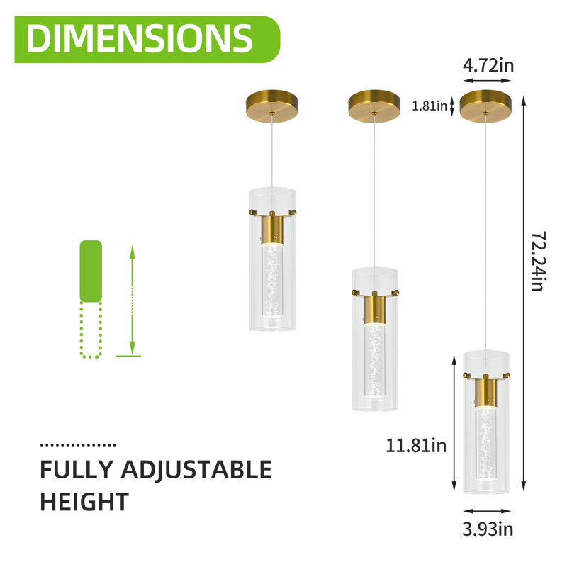 Luminaire suspendu moderne intégré en cristal de cristal à DEL, Doré, 3