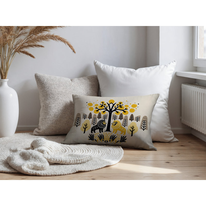 Oreiller rectangulaire intérieur / extérieur Comas Lion, Rectangle H 14 po x l 20 po, Jaune