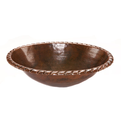 19" Oval Roped Rim Self Rimming Hammered Copper Sink