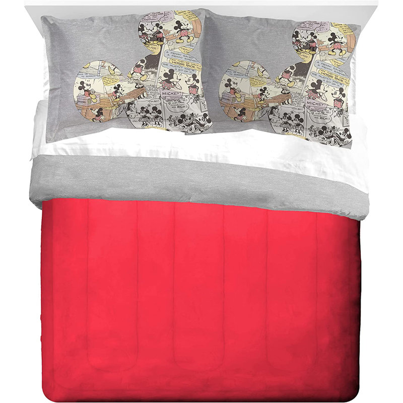 Mickey Mouse Oh Gosh Gray Microfiber Reversible Comforter Set, Queen Comforter + 2 Standard Shams