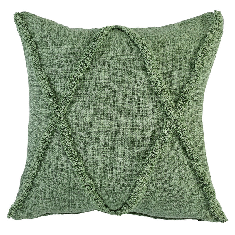  Hand-Woven Diamond Tufted 100% Cotton Throw Pillow, Square 20"H x 20"W, Forest Green, Pillow Cover Only - No Insert