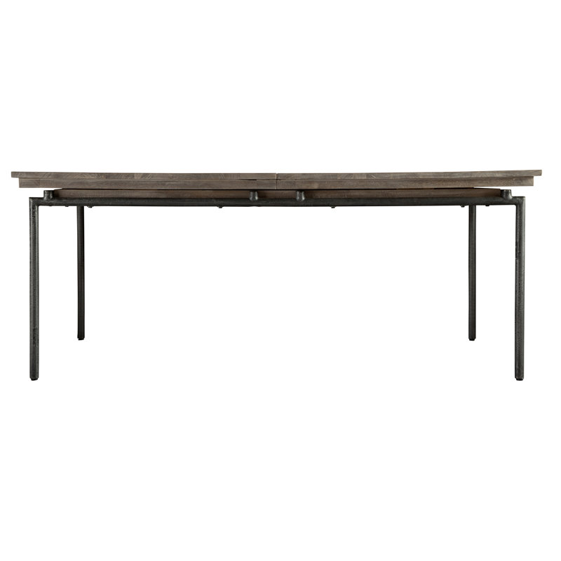 Extendable Solid Wood Top Metal Base Dining Table