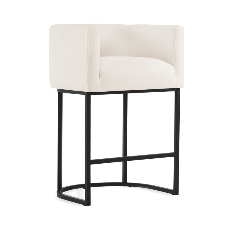 Christlyn 33.5'' H Metal Counter Height Bar Stool, Beige Seat/Black Frame, Linen