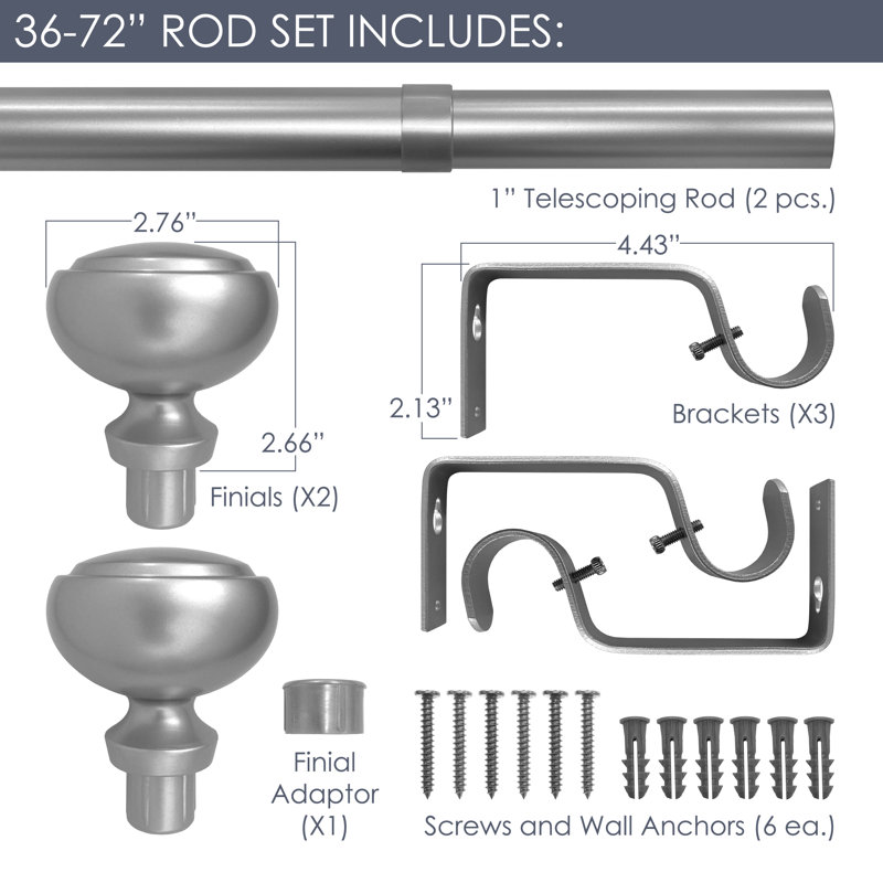 Tringle à rideaux simple réglable en métal Ingeruth, 36 po - l 72 po, Bronze foncé