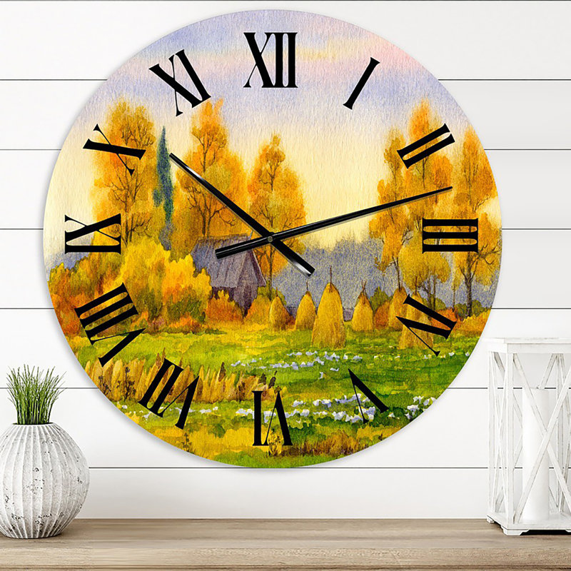 Horloge murale Haystacks On Orange Fields II - Lake House, Petit