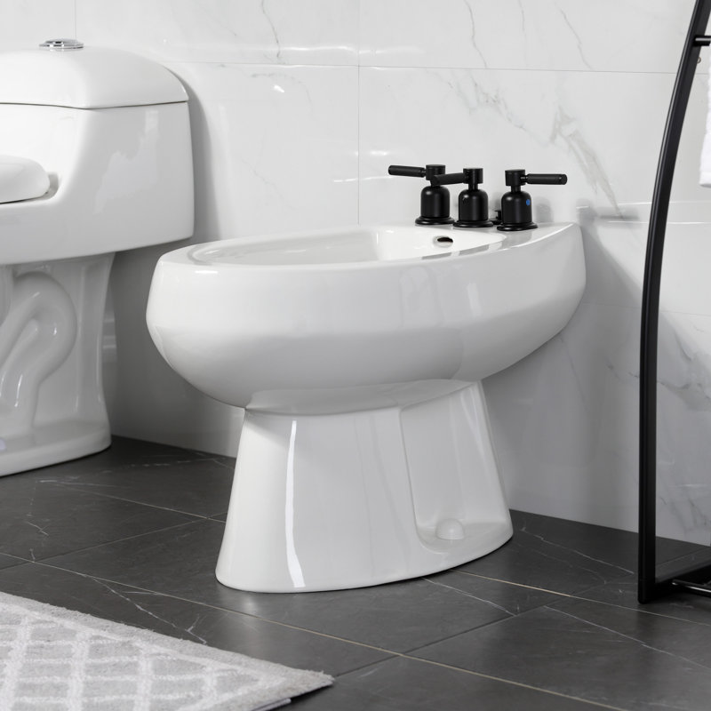 Kingston Brass Kaiser Three-Handle Vertical Spray Bidet Faucet with Brass Pop-Up, Matte Black