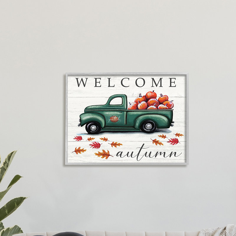 «Green Farm Truck Autumn», impression, Cadre gris, H 11 po x l 14 po x 1,5 po