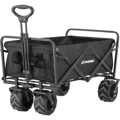 Heavy Duty 350 Lbs Capacity Collapsible Wagon, Outdoor Folding Camping Wagons, Grocery Portable Utility Cart, Adjustable Rolling Carts, All Terrain Sports Wagon With Big Wheels By Boahaus