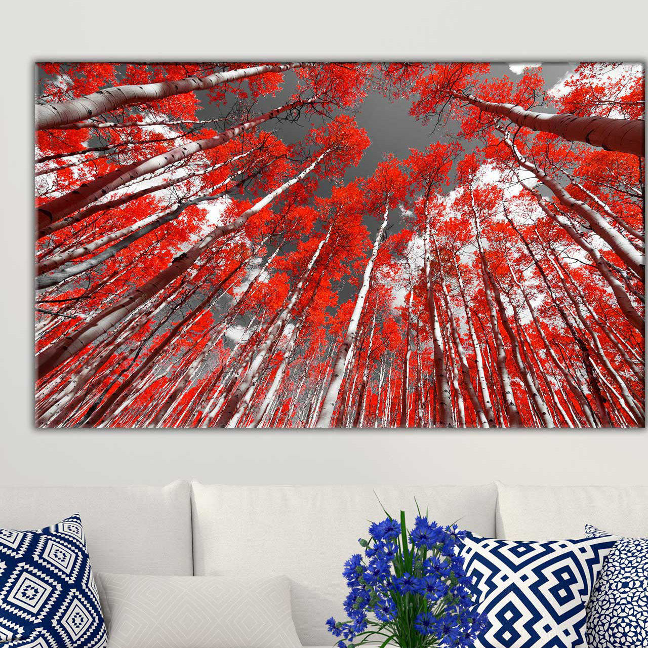 Ebern Designs 'Red Sky Trees' Graphic Art Print on Wrapped Canvas | Wayfair