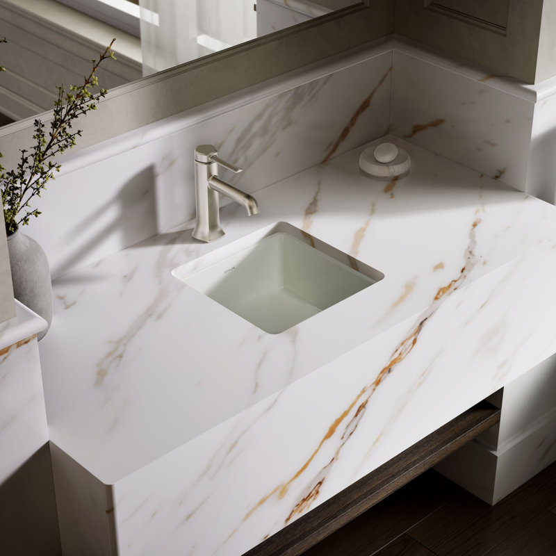 Verticyl Vitreous China Square Undermount Bathroom Sink with Overflow, Dune