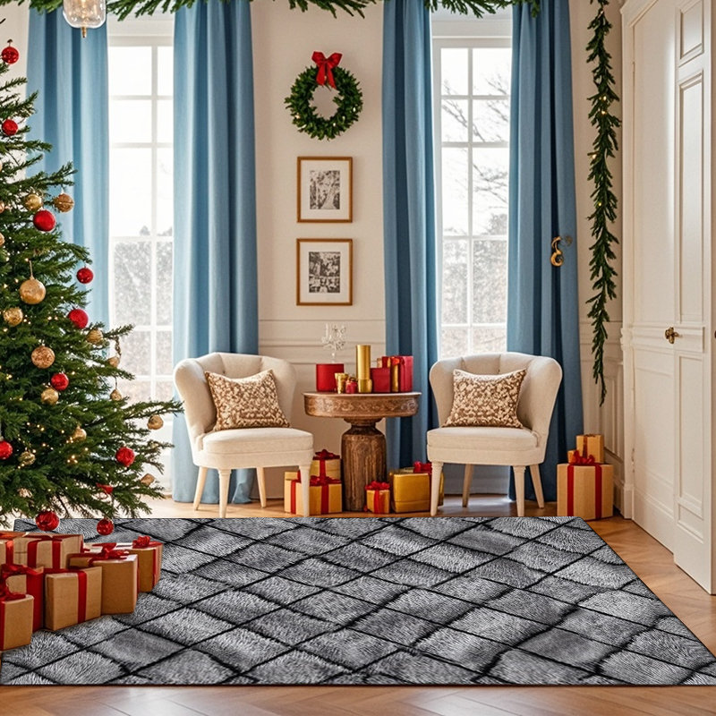 Gray Geometric Pattern Area Rug - Ultra Soft Shag Rug for Living Room, Bedroom, Holiday Decor, Non-Slip Plush Carpet for Modern Home