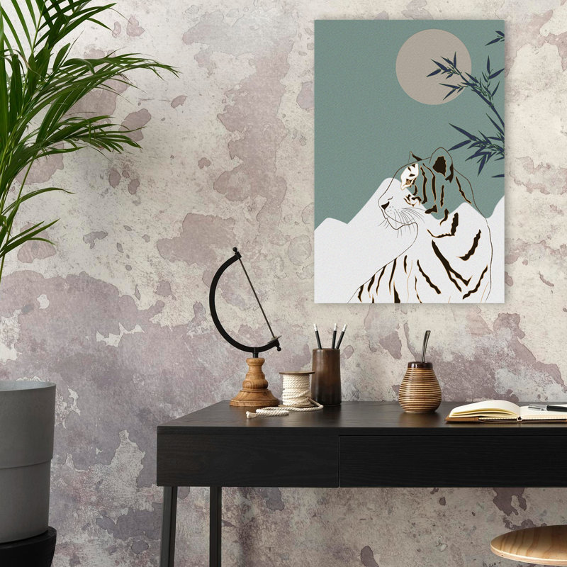 Art japonais, tigre blanc, nature moderne, art numérique, art minimaliste Moderne, H 24 po x l 16 po