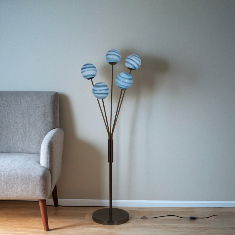 5-Light Metal LED Floor Lamp, Blue, Brushed Nickel