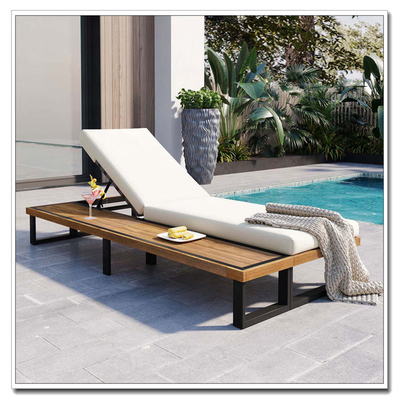 Outdoor Chaise Lounge Chair with 5-Position Adjustable Backrest, Beige