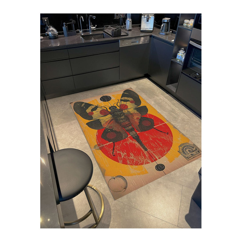 Multicolor Winged Bug Patterned Woven Base Modern Decorative Rug, Rectangle 3'3" x 4'11" Rug Pad Included