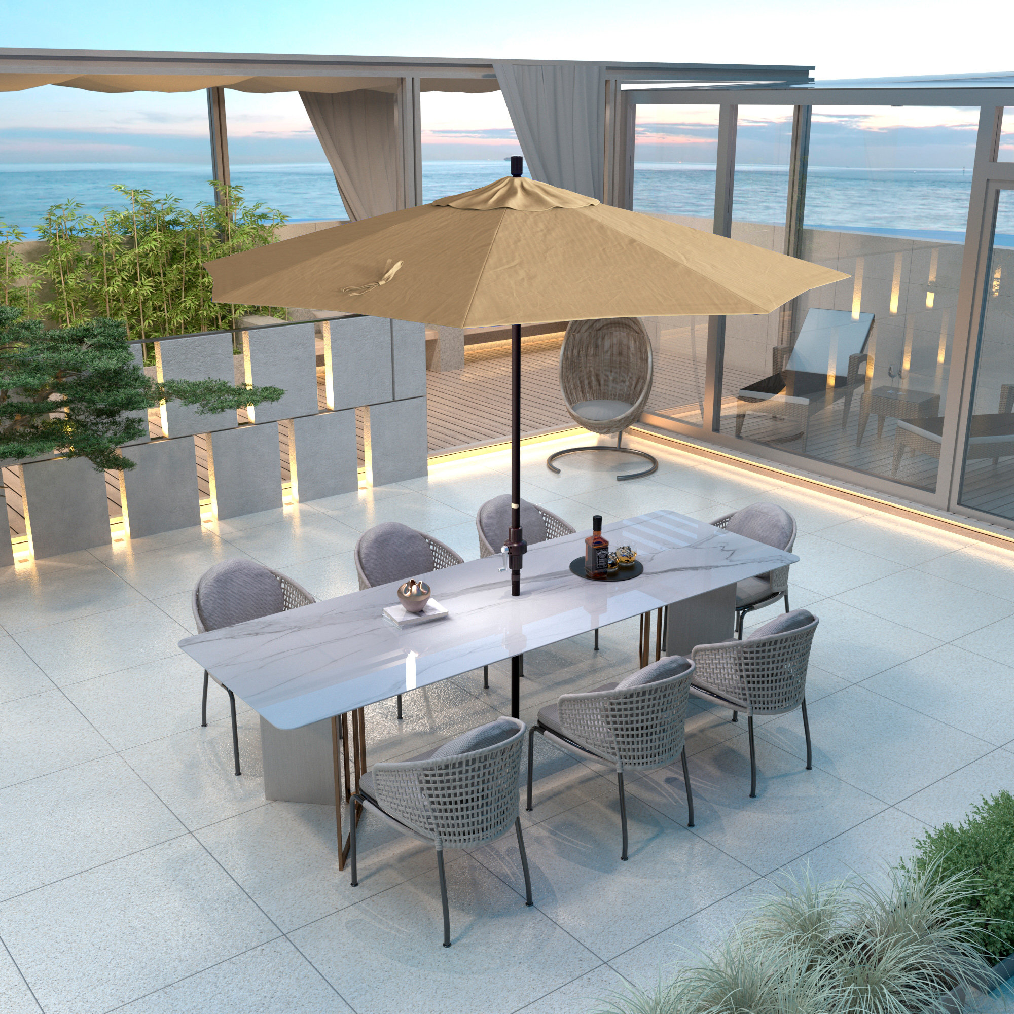108'' Outdoor Umbrella, Champagne Sunbrella® Linen