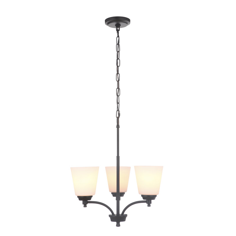 Lustre classique/traditionnel ombré 3 lumières Wynn, Blanc givré, Dos plat