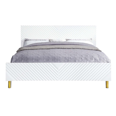 Lit GK à finition brillante Gaines avec motif ondulé, aucun sommier tapissier requis et fabrication en bois composite durable